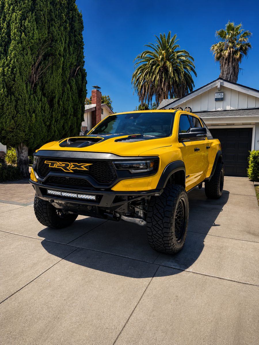 Yellow Ram TRX after a full mobile detail